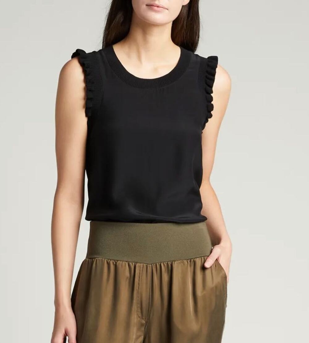 NWOT Cinq a Sept Tous 'Les Jours Lenore' Silk Ruffle Sleeve Top Black Size XS